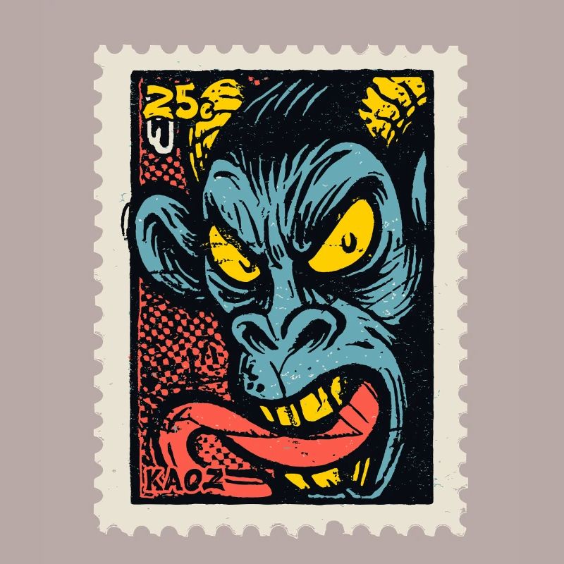 Dämon-Affe mit langer Zunge, eine Comic Briefmarke