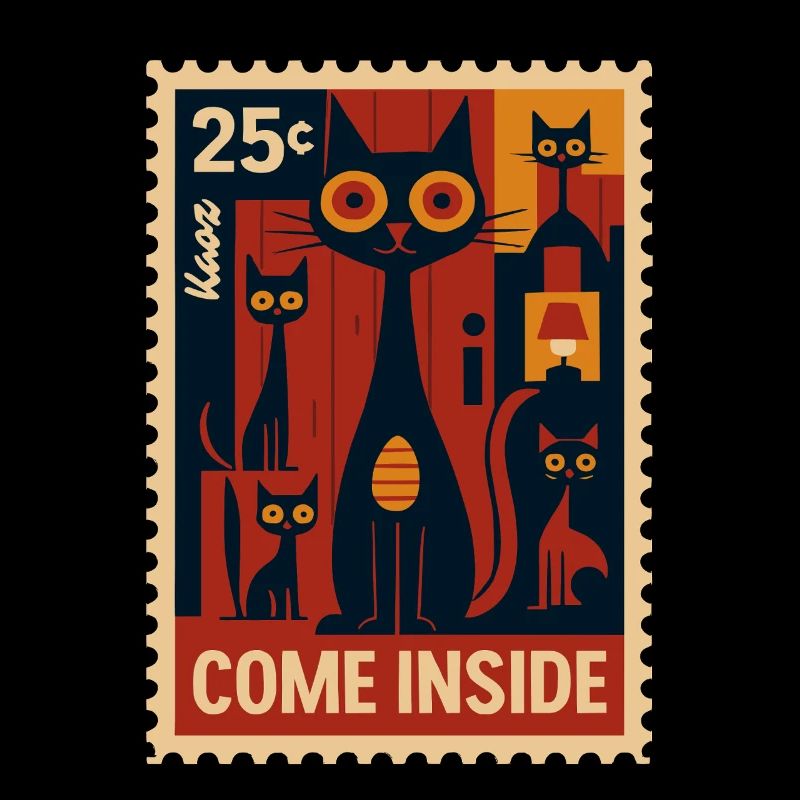 Timbre-poste avec des chats dans le style de l’art déco