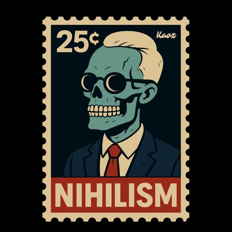 Nihilism Postage Stamp – Skeleton in Suit