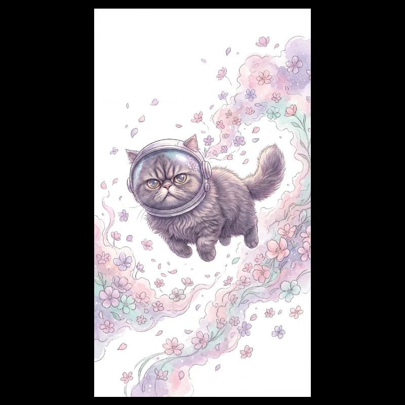 Chat de l’espace dans la magie des fleurs