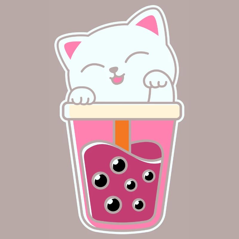 Cute cat kitten drinks Boba Tea Bubble Tea