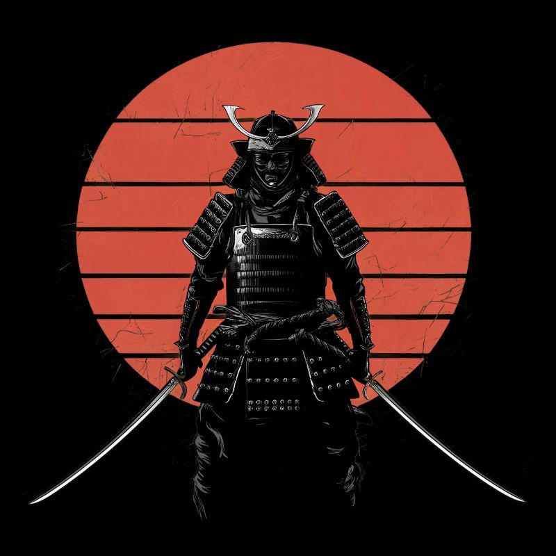 Samurai -Krieger Mit Roter Sonne