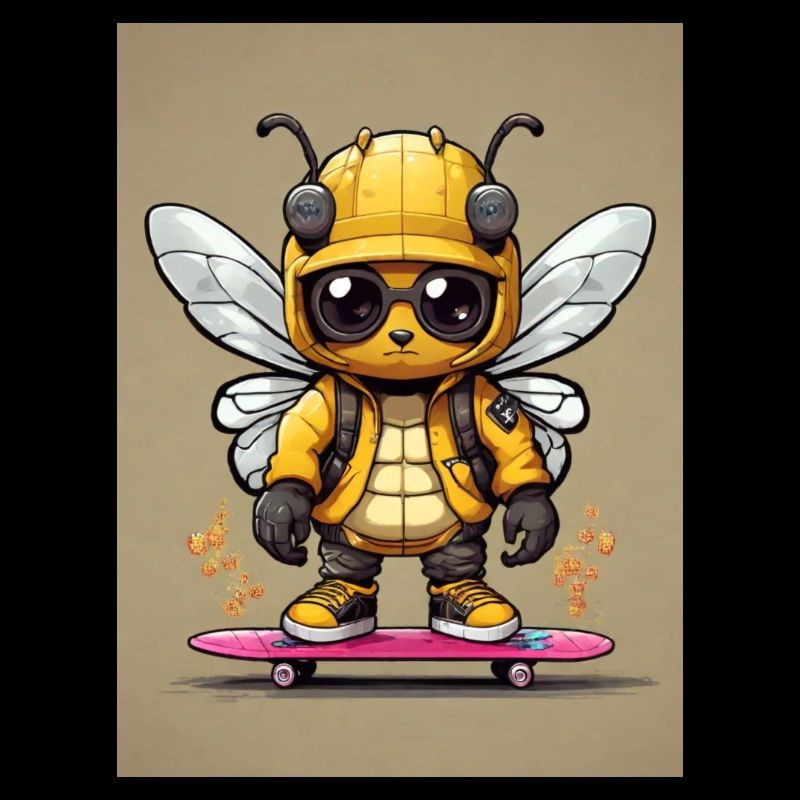 Comic Biene auf Skateboard