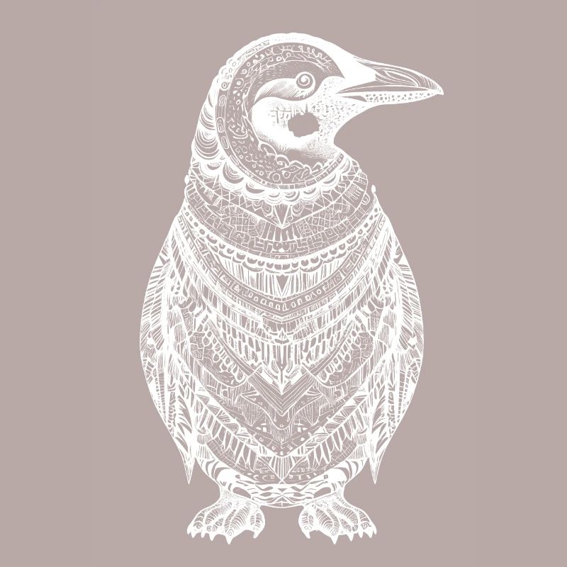 Cool penguin with boho ethno patterns in white