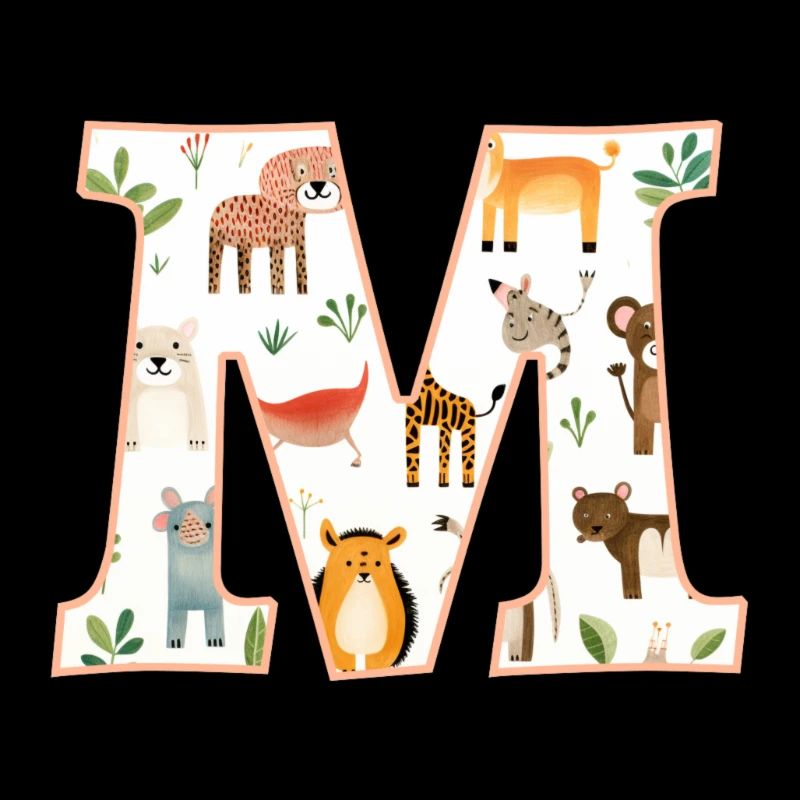 Letter M, Monogram, Animal Pattern