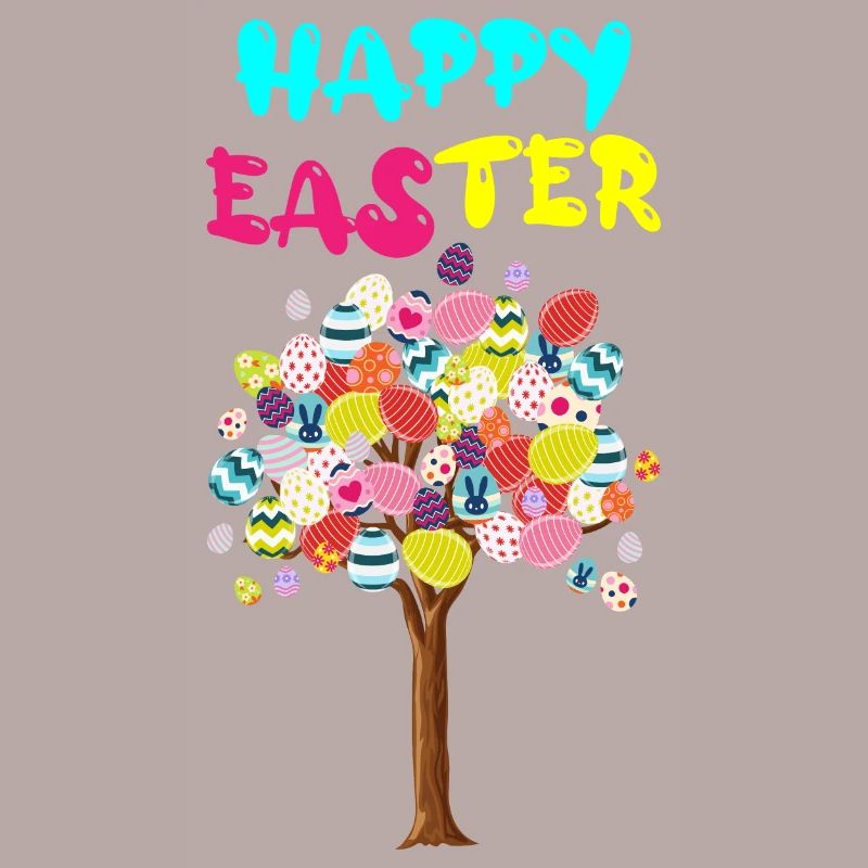 Happy Easter Egg Tree With Easter Rabbit Egg