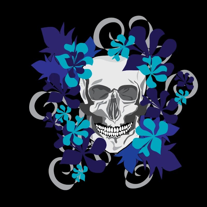crâne et fleurs bleues