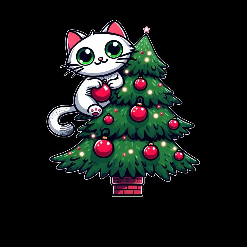 Chat mignon Noël bande dessinée arbre de Noël