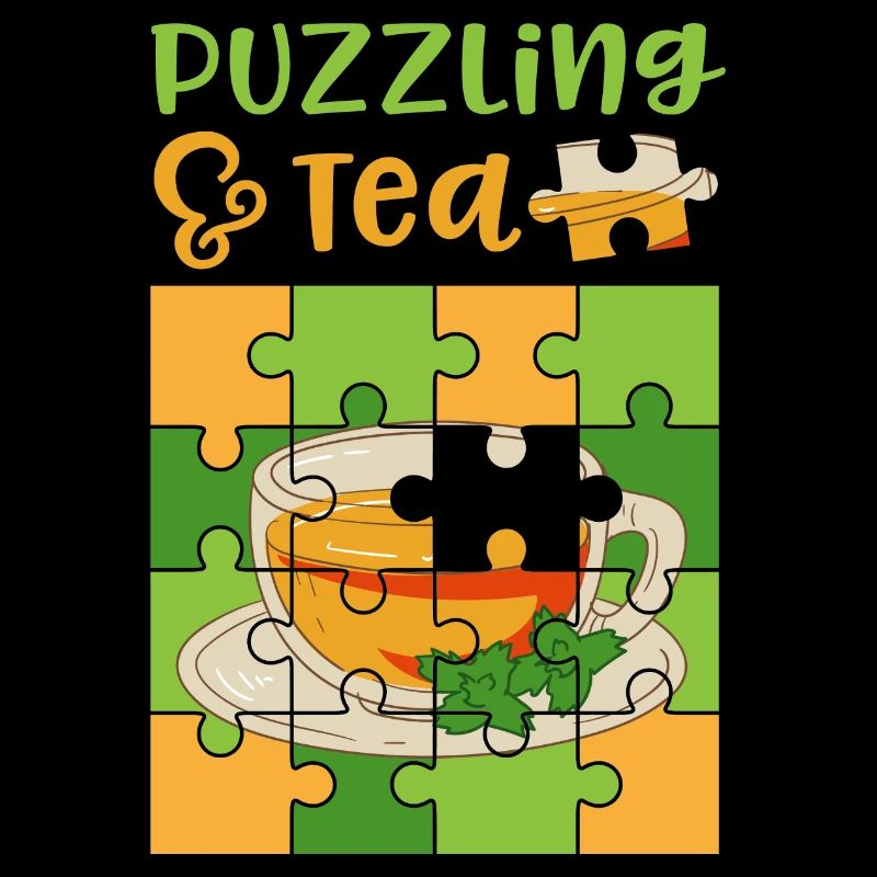 Lustiges Puzzlespiel mit Tee und Puzzles