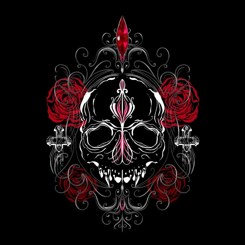 Skull with Red Roses Gothic Aesthetics