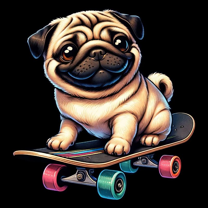 Skateboard Mops, Hund Skateboarder