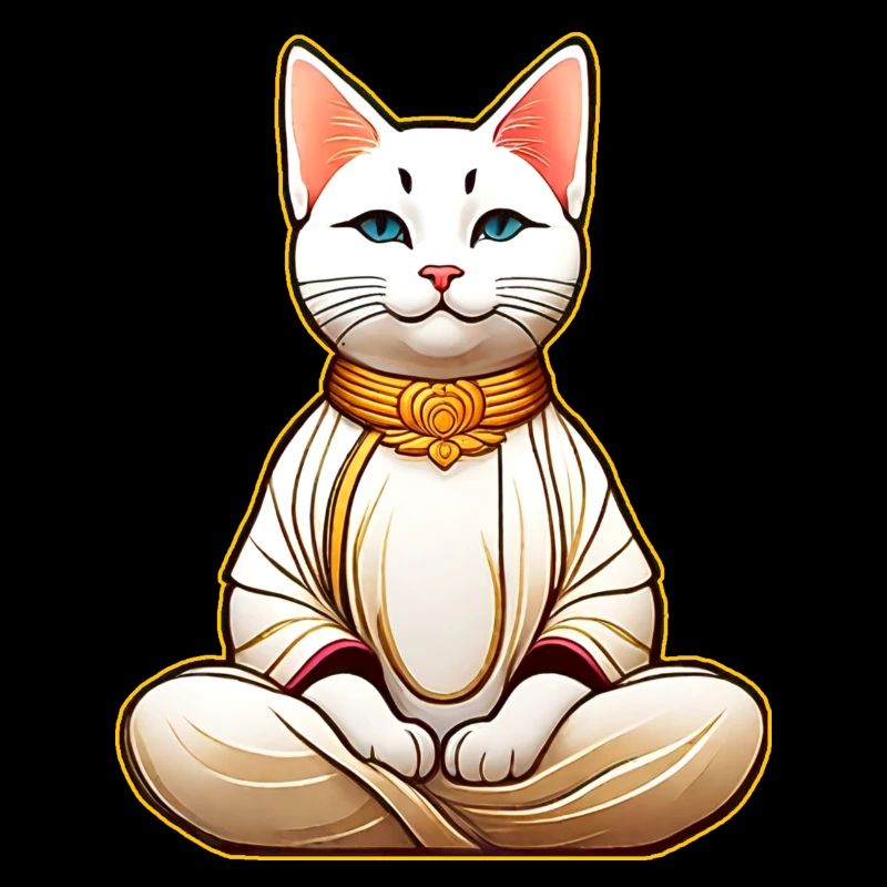 Mignon chat blanc en position de yoga de Bouddha