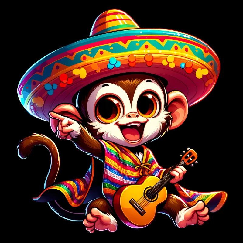 Cinco de Mayo mignon singe guitariste dessin animé Design