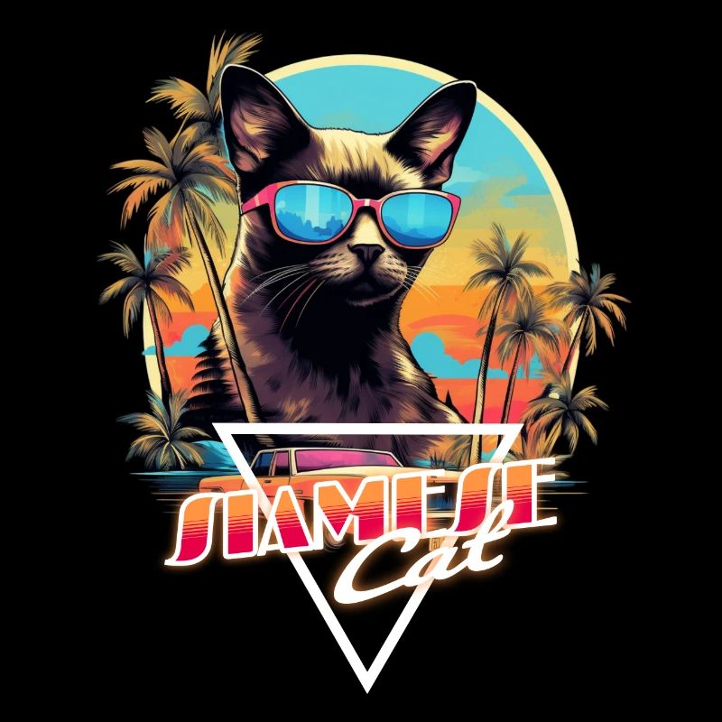 Retro Wave Siamese Cat Miami Shirt