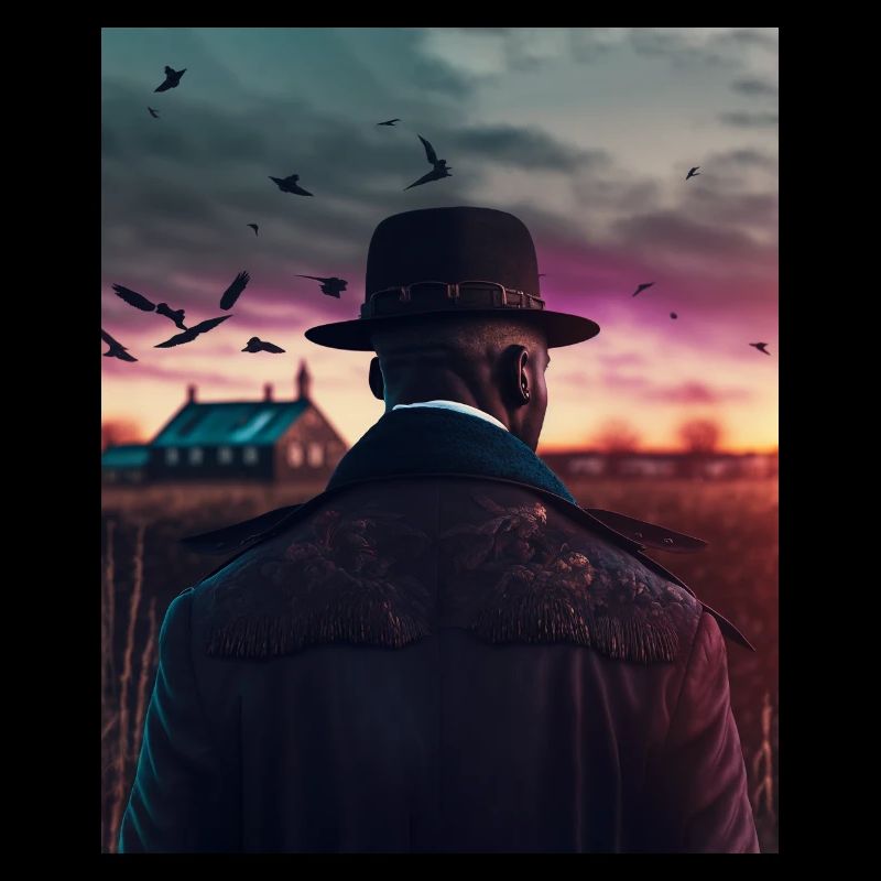 Cowboy devant un coucher de soleil