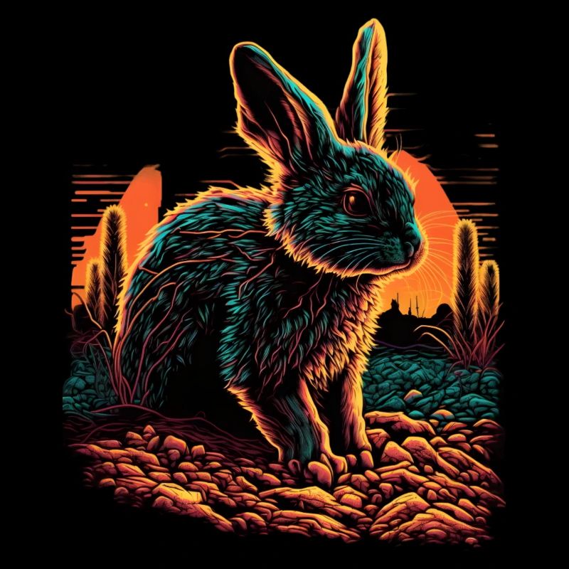 Rabbit Synthwave Sunset Gift