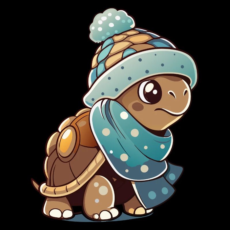 Tortue mignonne avec écharpe et chapeau à pompon.