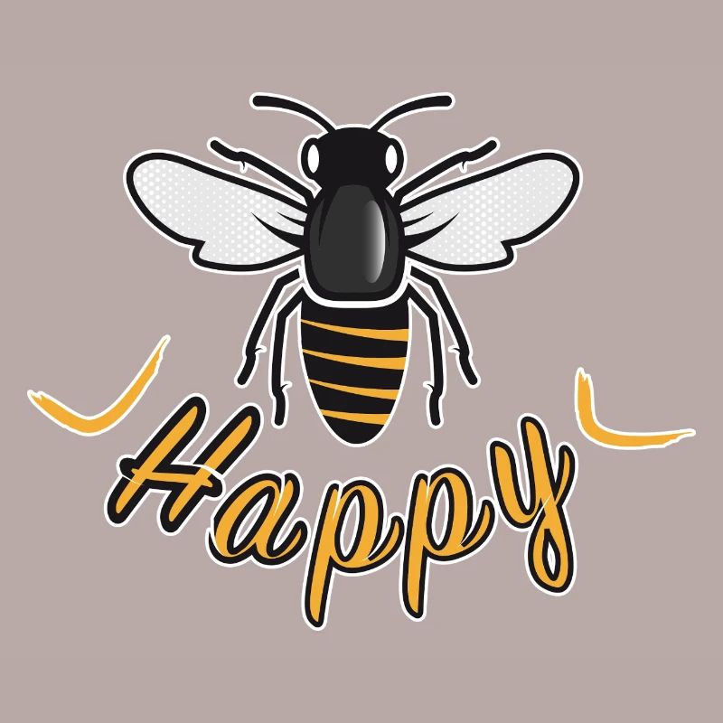 Glückliche Biene mit 'Happy'-Schriftzug