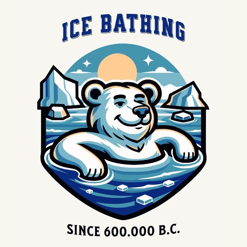 relaxter Eisbär beim Eisbaden lustiger Spruch
