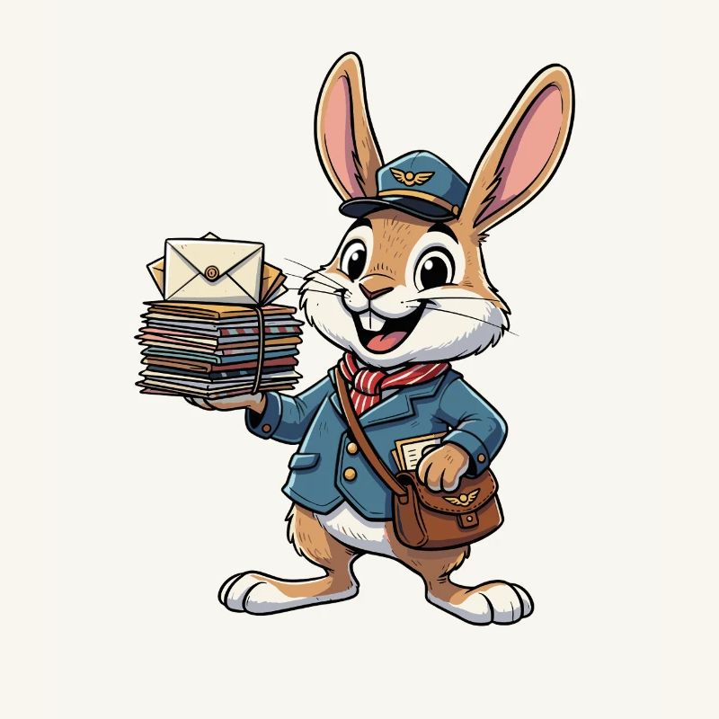 Rabbit as a postman with a stack of letters