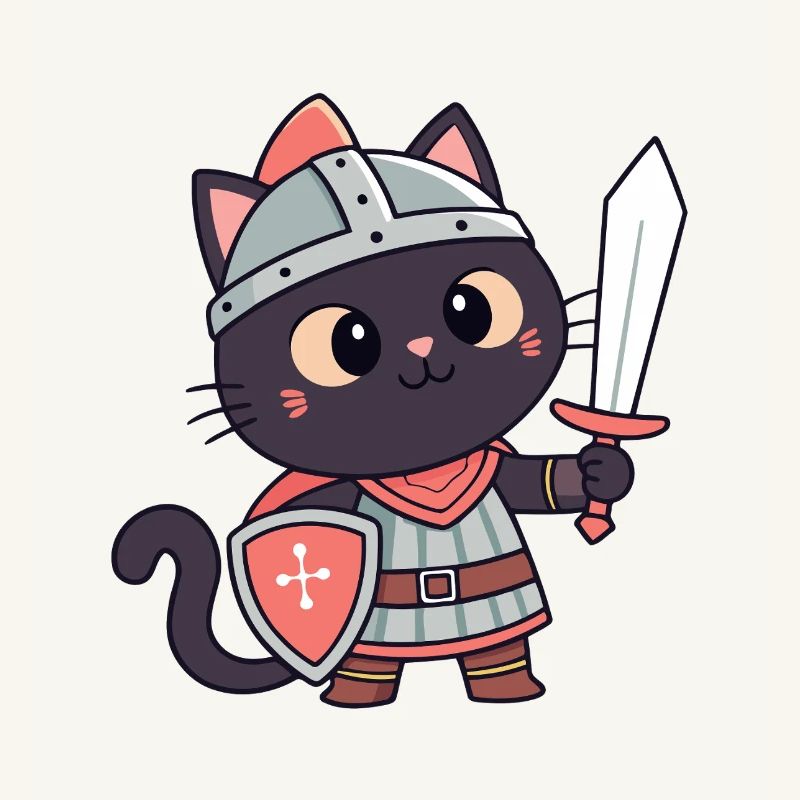 Chat Chevalier: épée et écu mignon