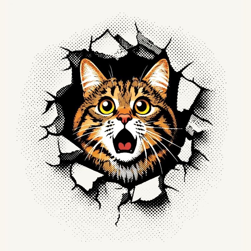 Katze Kopf Mauer Loch Risse Durchbruch
