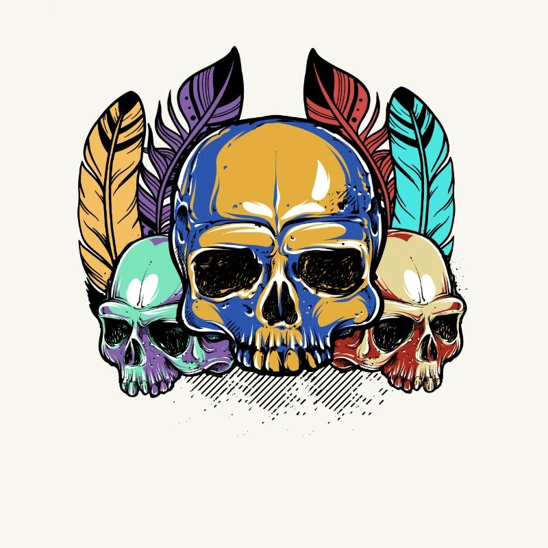 Colorful Skull Feathers Pattern Peace Gothic