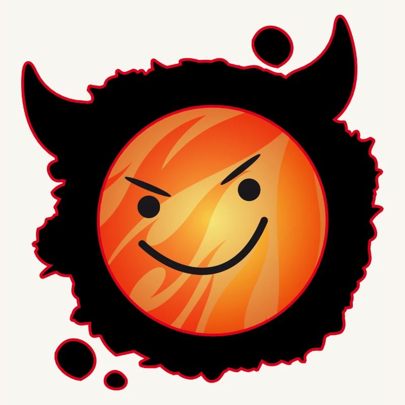 cute devil in flames and glowing face