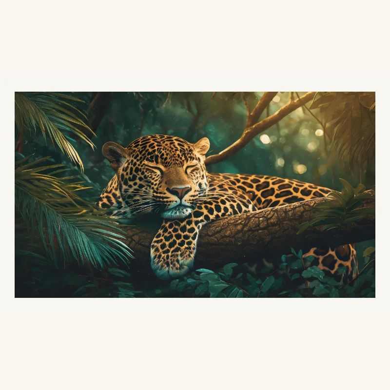 Cute animals chilling – jaguar sleeping on a tree