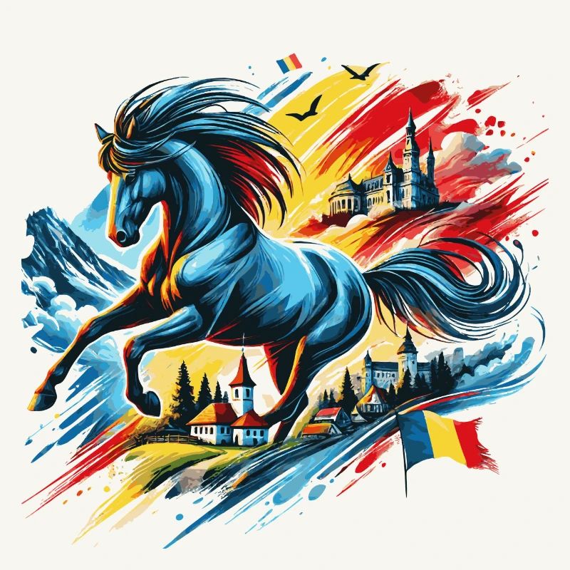Dynamisches Pferd mit rumänischen Elementen