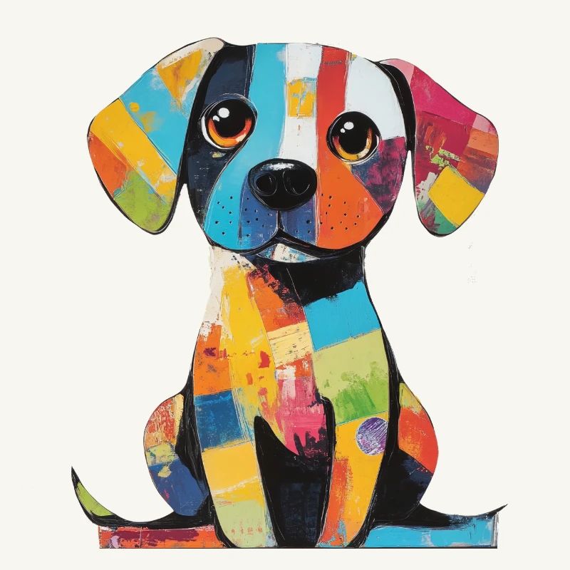 Patchwork coloré, chien coloré
