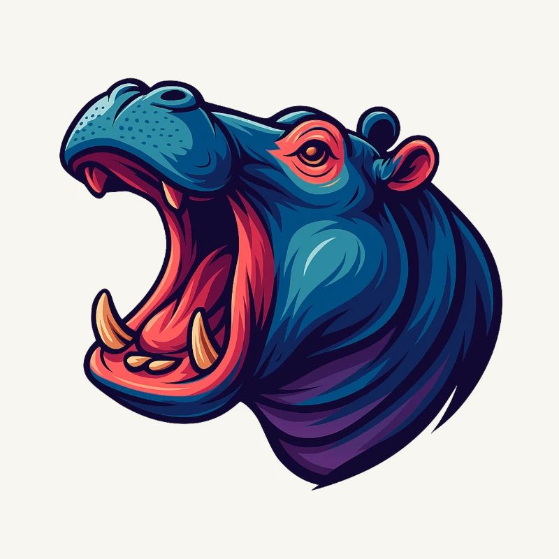 Neon hippo with an open muzzle