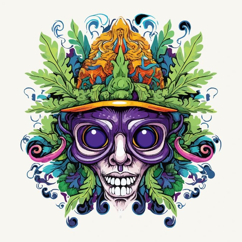 Psychedelischer Schädel mit Blattkrone