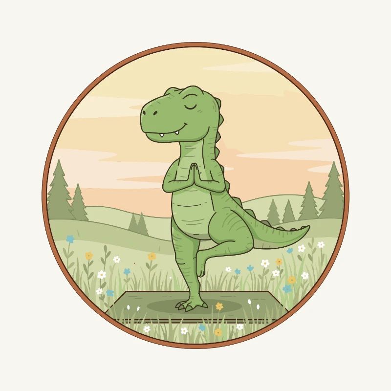 Yoga T-Rex Dinosaur Doing Tree Pose