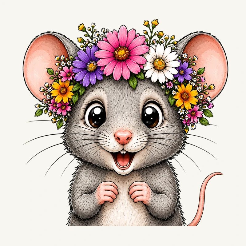 Souris joyeuse décorée de fleurs