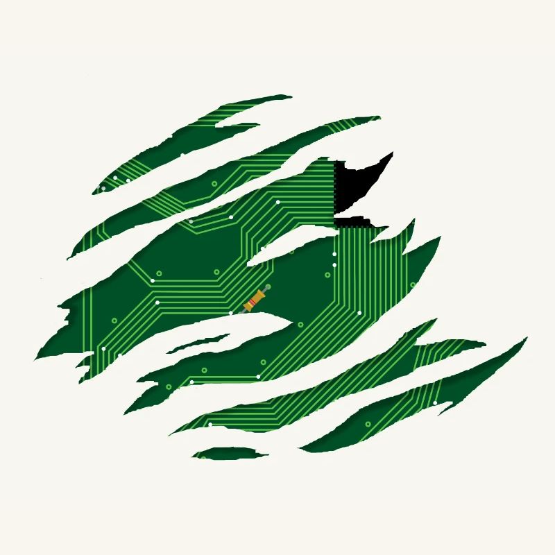 Computer circuit board behind a scratch with CPU