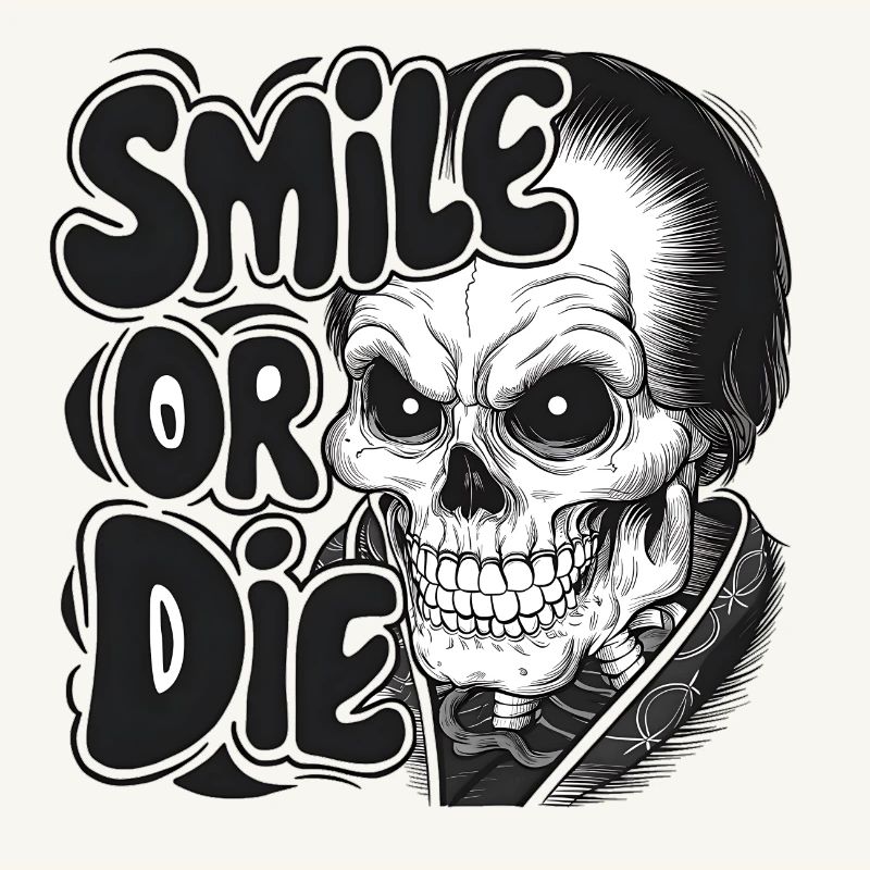 Vampirskelett mit Text Lächeln oder Sterben