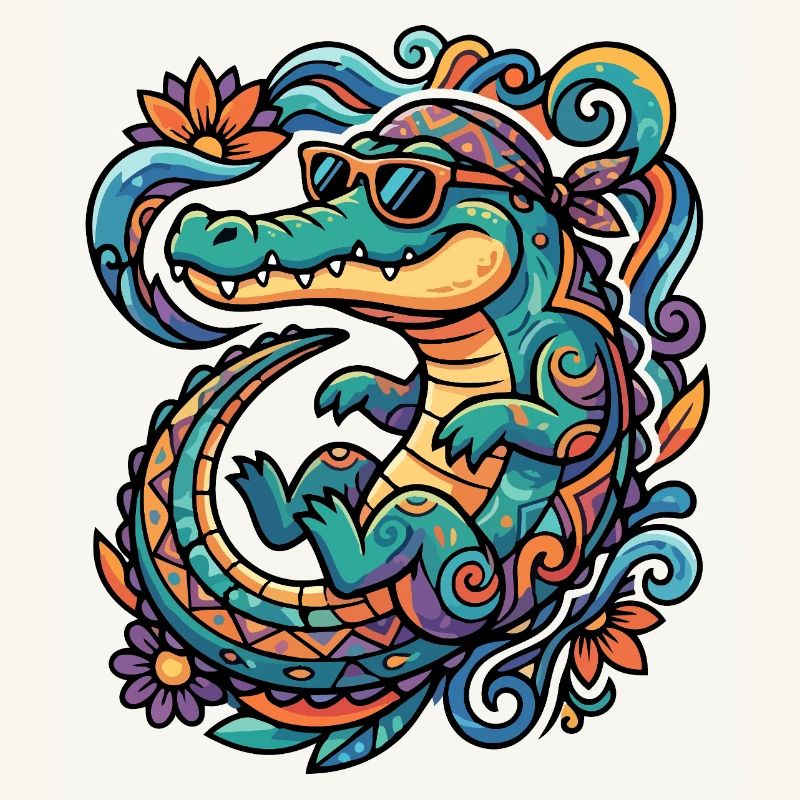 Retro Crocodile Creative Tropics Pattern Summery