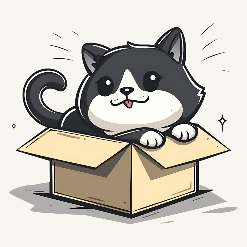 Happy Cat Sitting Inside an Empty Cardboard Box