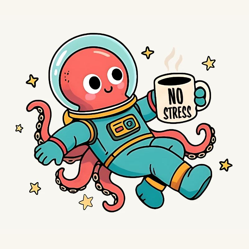 Pieuvre Astronaute Spatiale avec tasse de café