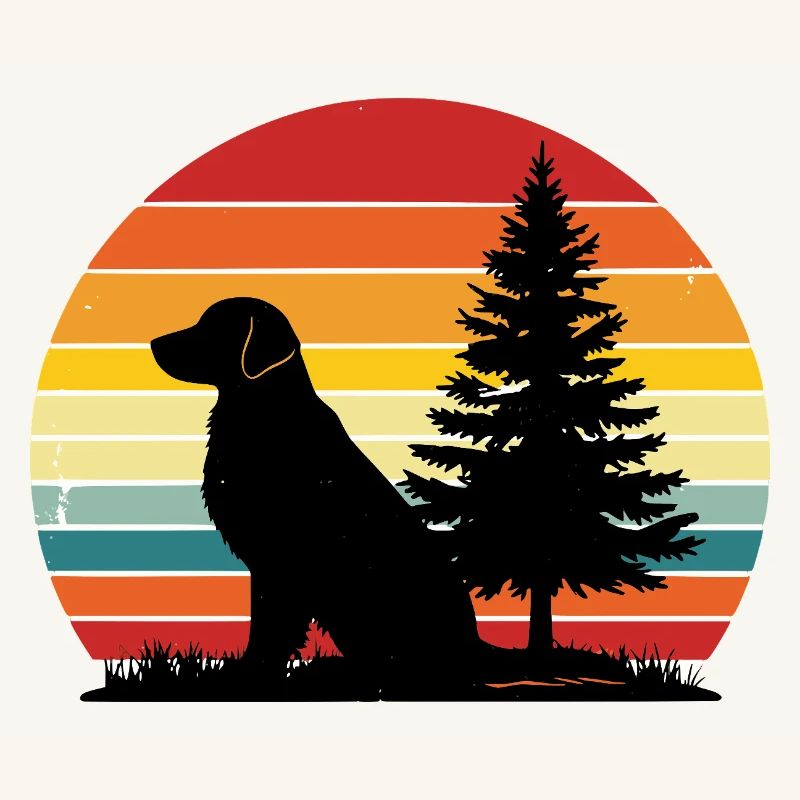 Silhouette rétro de chien Coucher de soleil