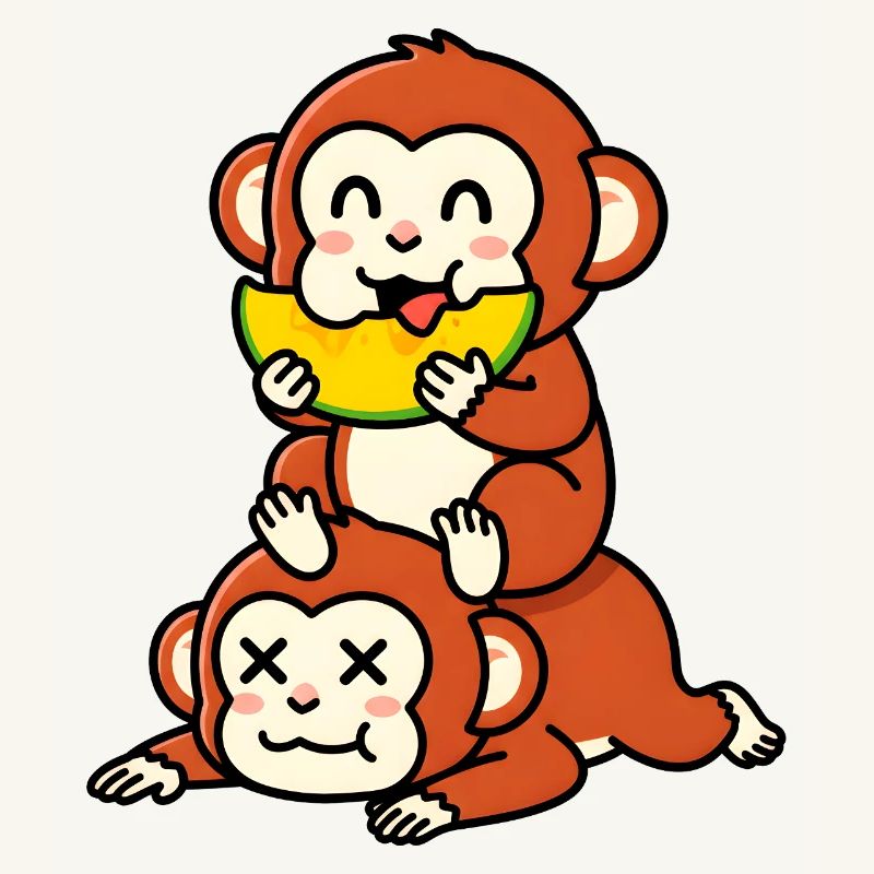 Singe espiègle mangeant de la pastèque sur un ami