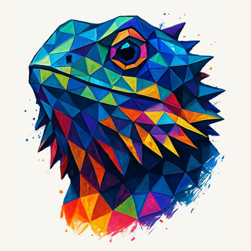 Bearded Dragon Geometric Style Low Poly Blue