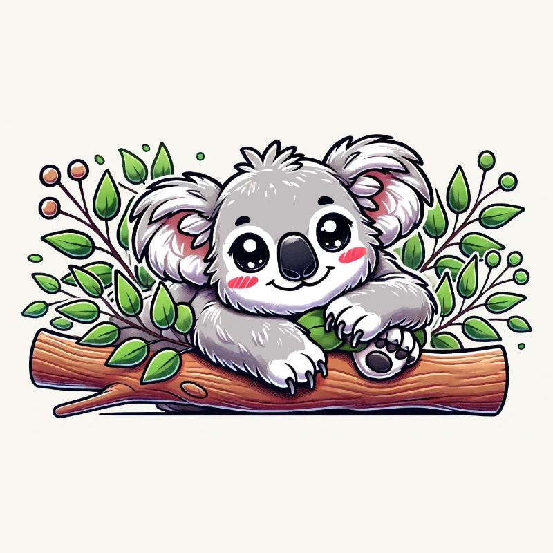 The cute koala bear on a eucalyptus branch