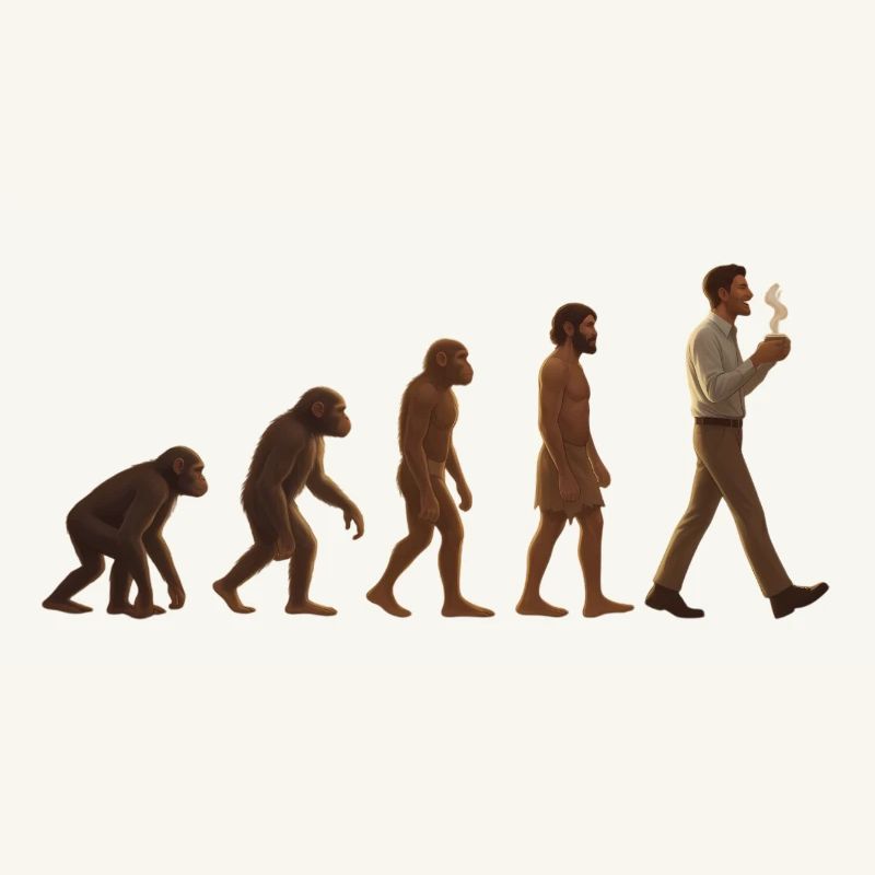 Evolutionary journey: From ape to coffee-drinking man