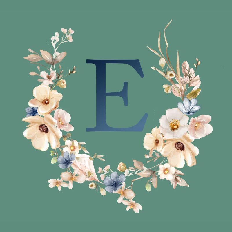 E Monogram, Floral, Boho