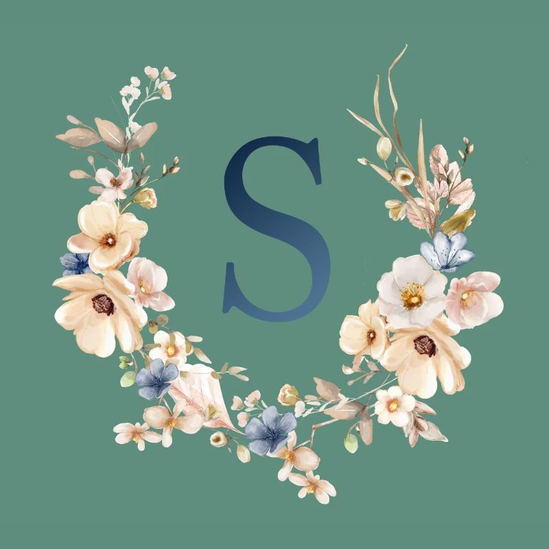 S Monogram, Floral, Boho