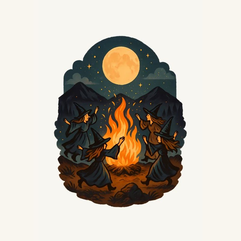 Witch Dance at Full Moon – Magic Fire Ritual