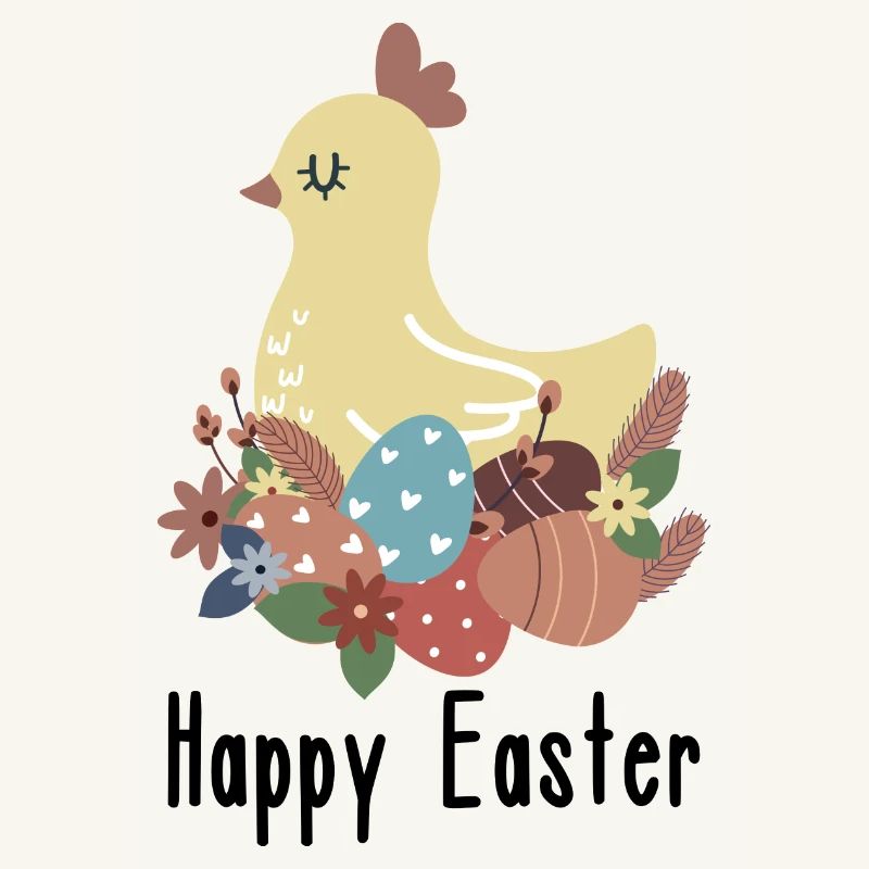 Happy Easter | Hen in the nest with Easter eggs | Boho
