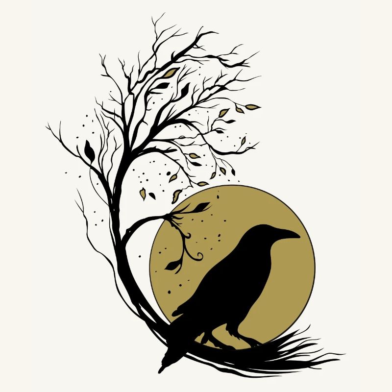 Raven Full Moon Tree Magic Autumn Gothic Wicca